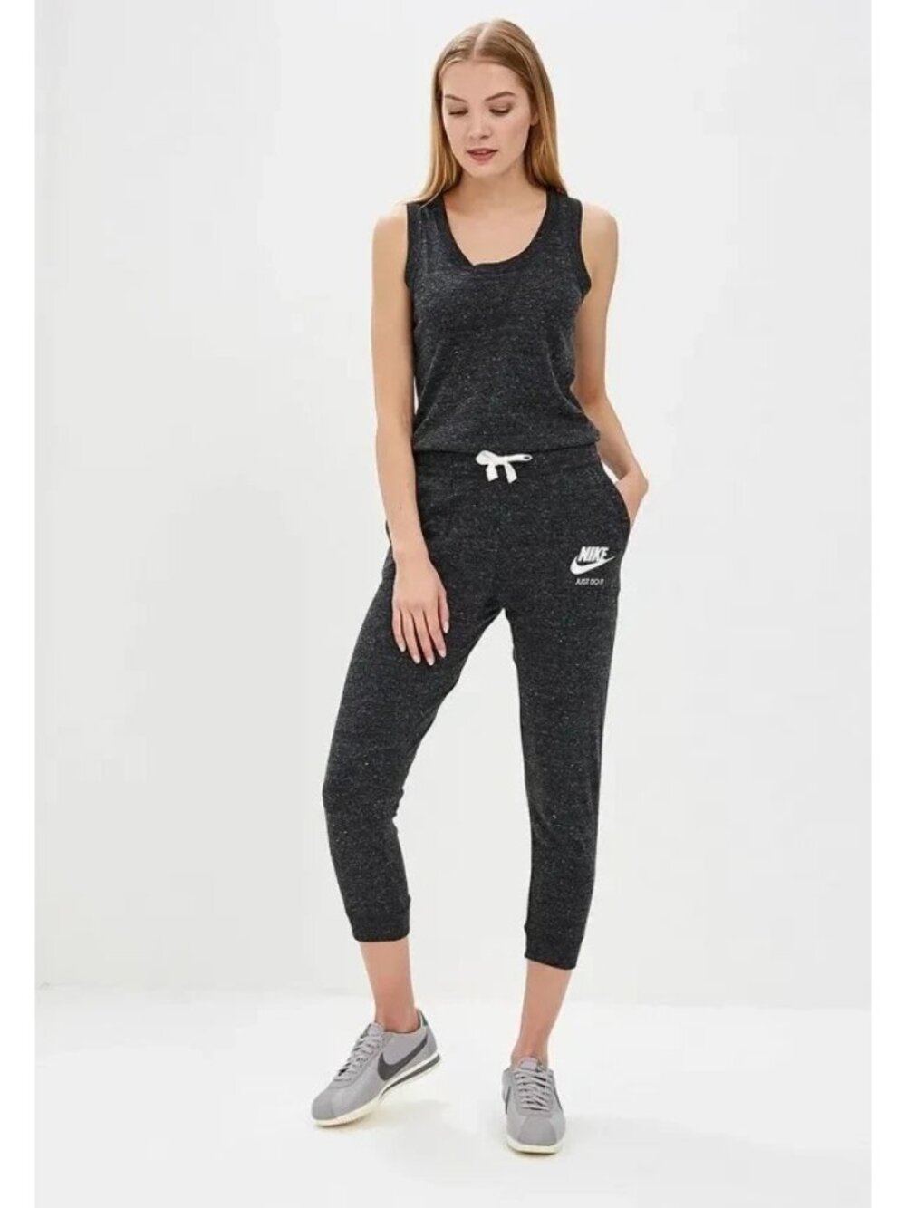 Nike Gray Heathered Sleeveless Crossover Strap Jumpsuit, Size XS